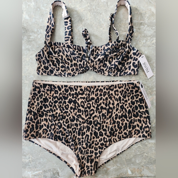 36B/M VS Swim Full Coverage Bikini Top HighWaist Boyshort Bikini Set Leopard - Picture 1 of 5